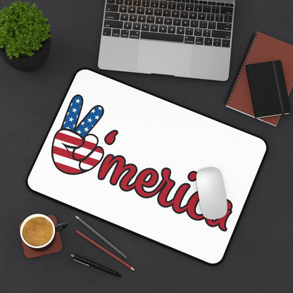 Patriotic ‘Merica Desk Mat – American Flag Peace Sign Mouse Pad