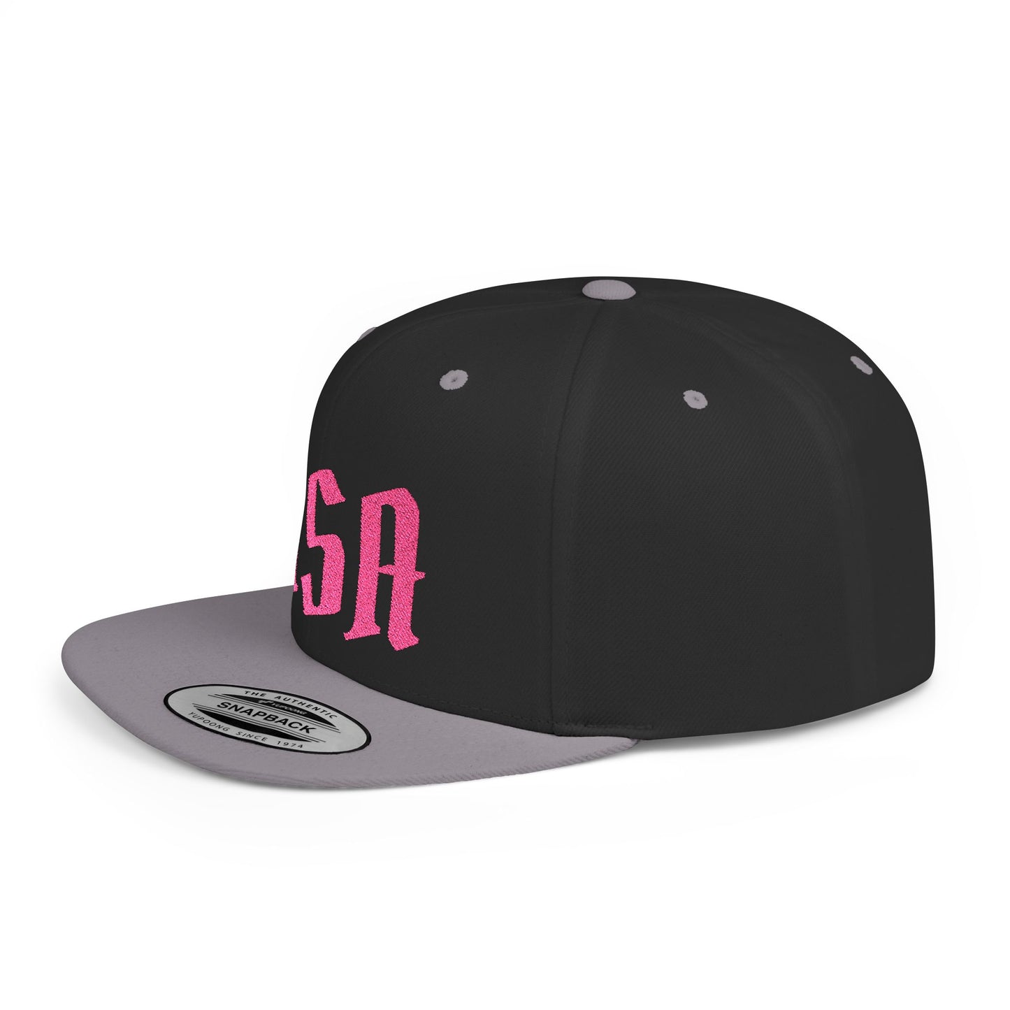 Snapback Hat — Bold Pink "USA" Embroidered Flat Bill Cap
